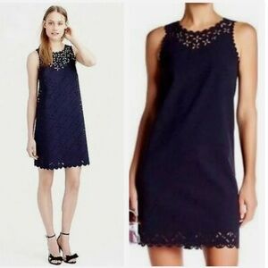 J. Crew Laser Cut Sleeveless Navy Blue Dress Sz 2